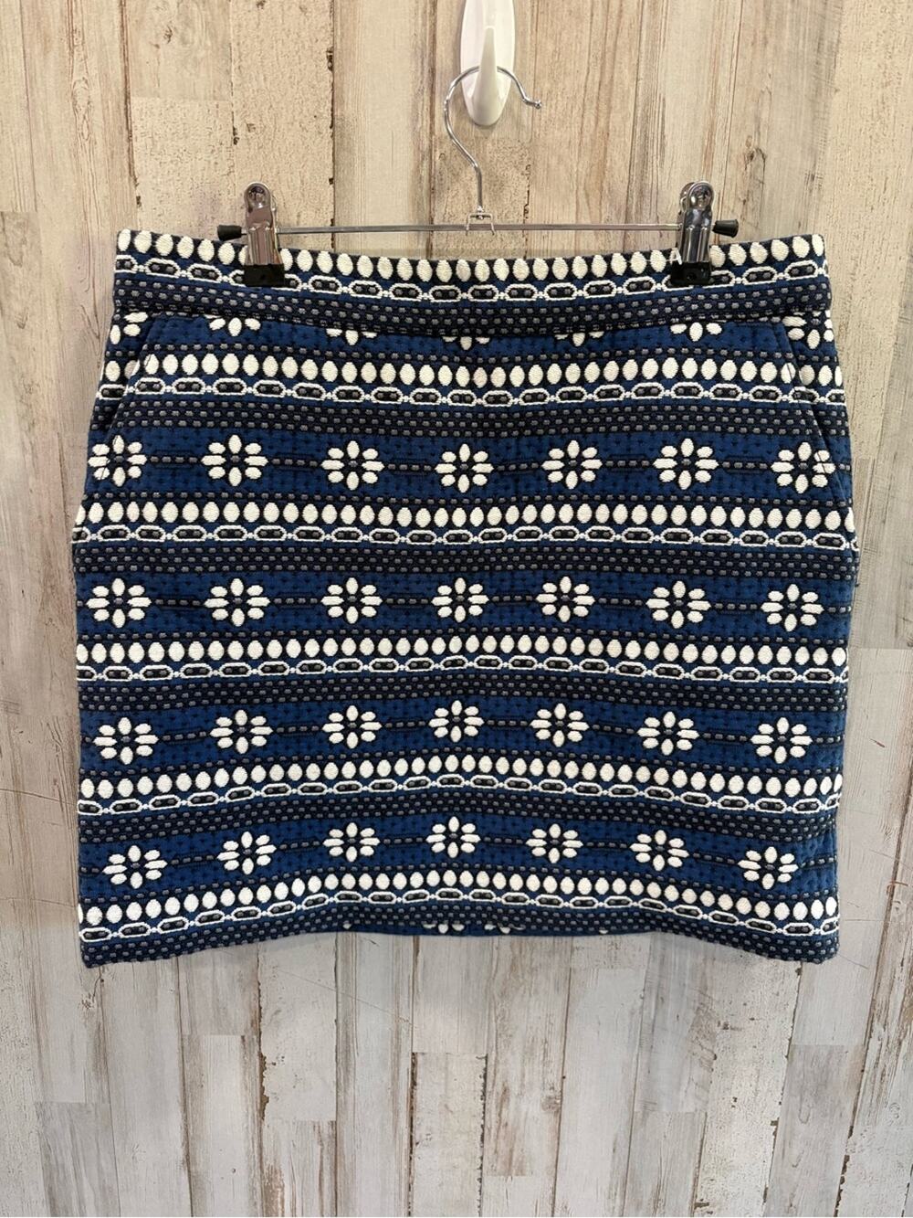 J. Crew Navy Jacquard Daisy Floral Thick Mini Skirt Womens 8 Preppy Dainty